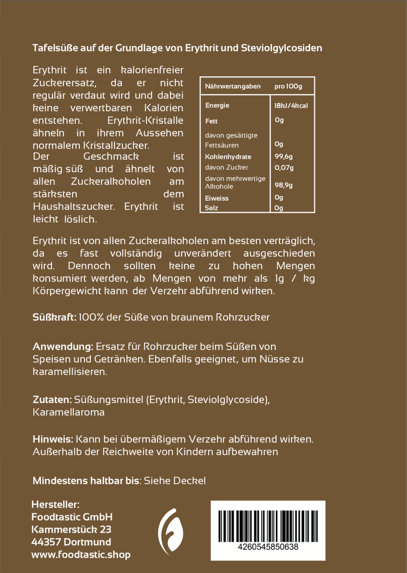Foodtastic Erythrit Bronze 750g - Erygut Brauner Rohrzucker - Foodtastic Shop
